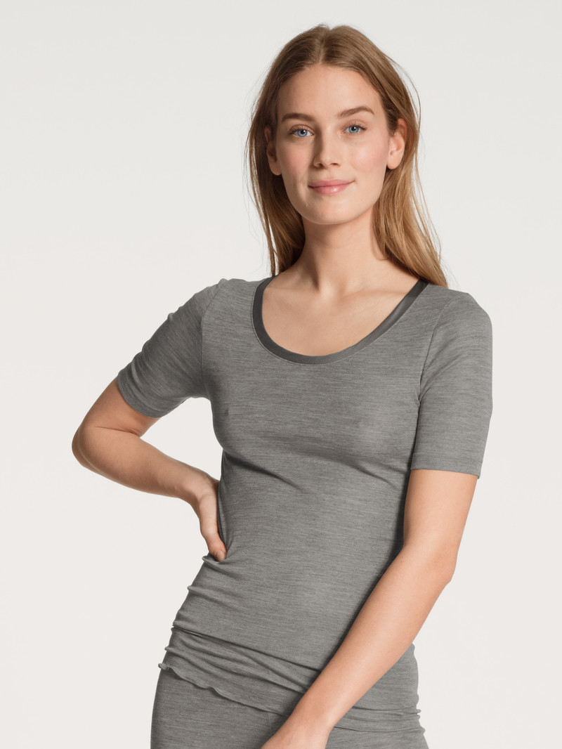 Calida True Confidence Shirt Short Sleeve Unterwäsche Damen Platin Melé_ | 96172-QHEK